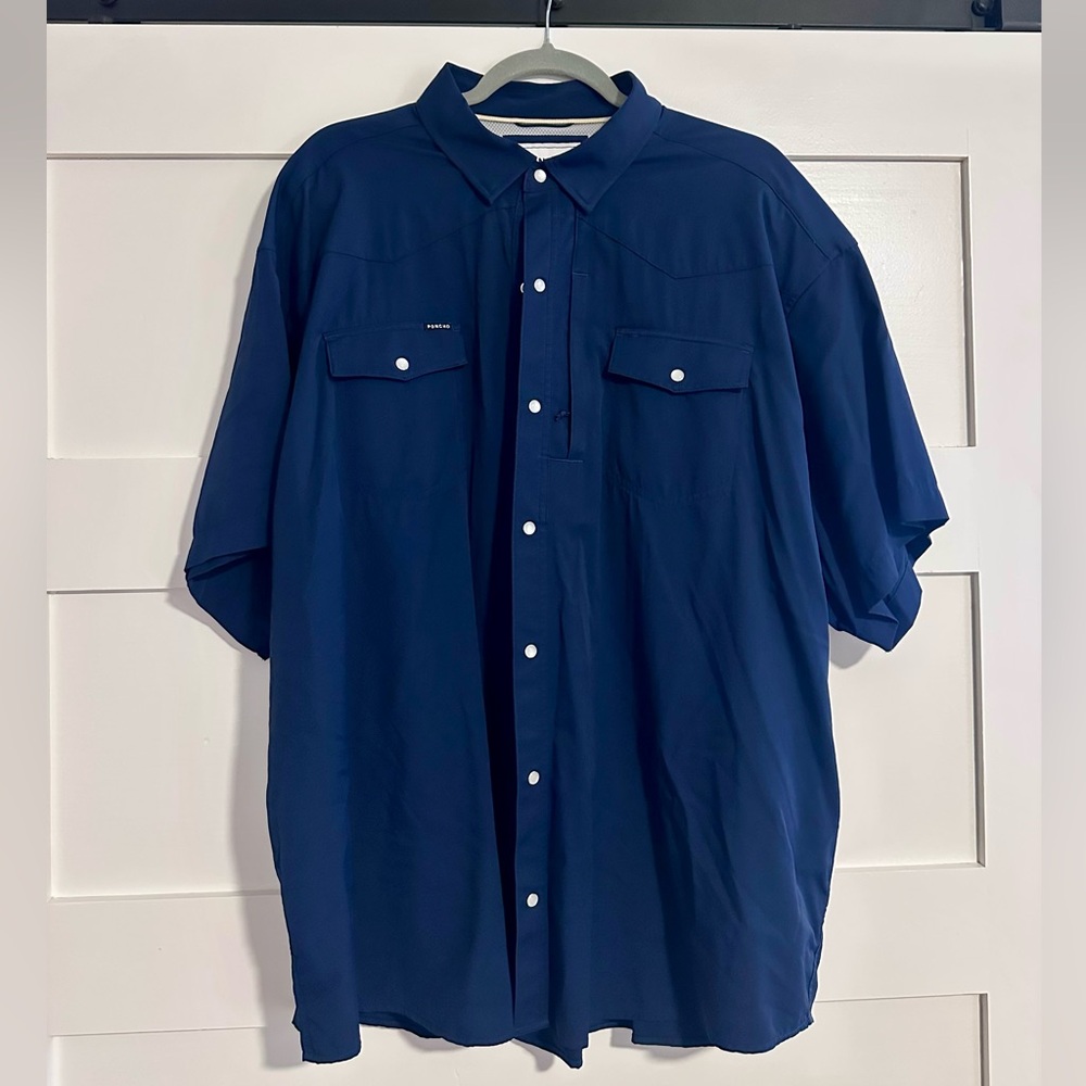 Men's Navy Short-Sleeve pearl snap Button-Up Shirt